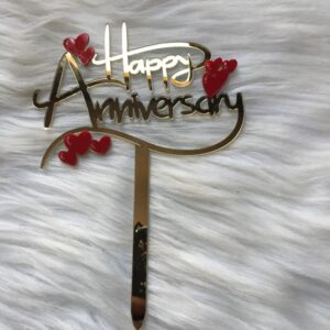 Gold and Red Happy Anniversary Acrylic Topper